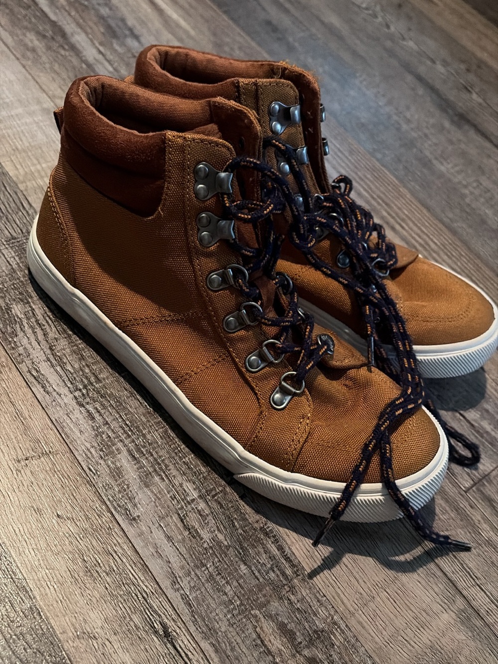 GAP Kids Brown High-Top Canvas Sneakers with White Sole